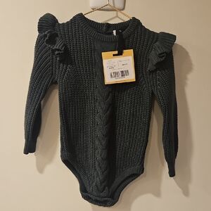 Stylish Dark Green Knit Kids One Piece